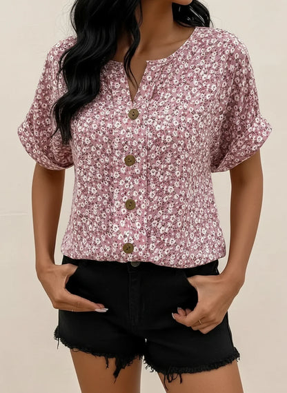 Women's Floral Blouse Button Front
