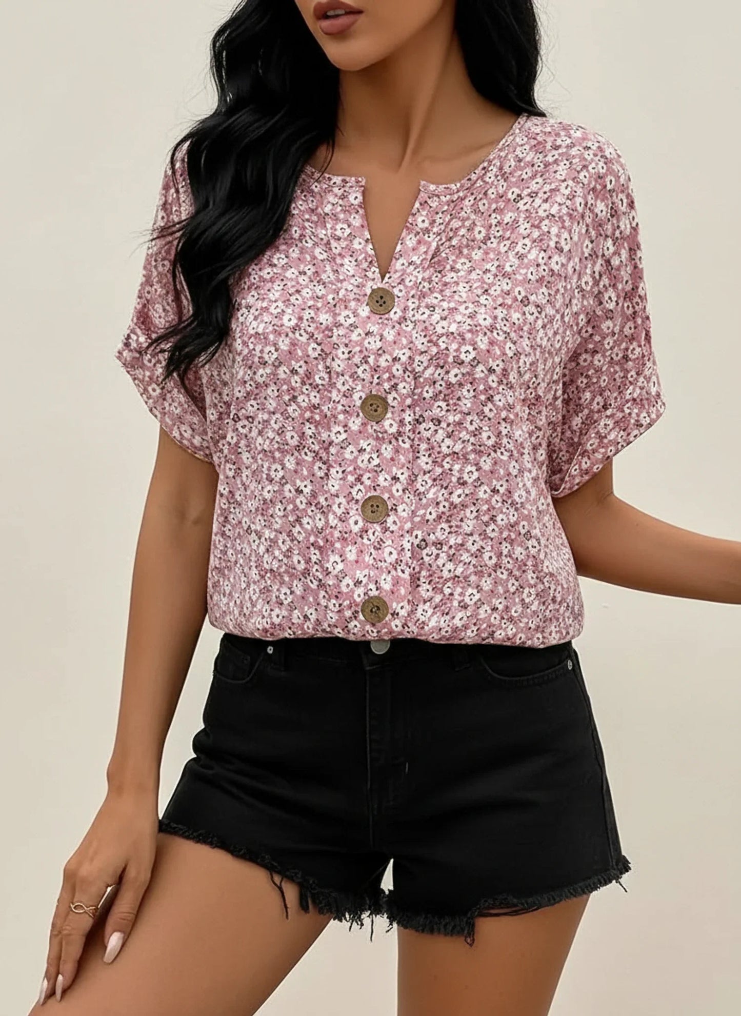 Women's Floral Blouse Button Front - VibreMode