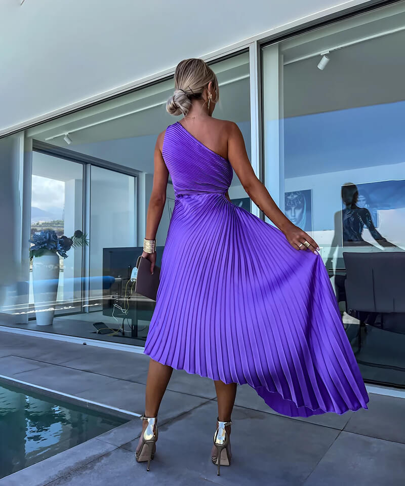 Elegant One Shoulder Midi Evening Dress for Women