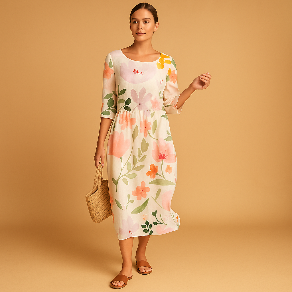 Women’s elegant flowy midi dress with lightweight fabric and flattering fit, suitable for casual outings, formal events, vacations and everyday wear.