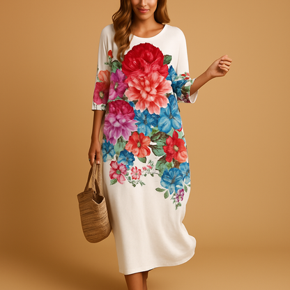 Women’s elegant flowy midi dress with lightweight fabric and flattering fit, suitable for casual outings, formal events, vacations and everyday wear.