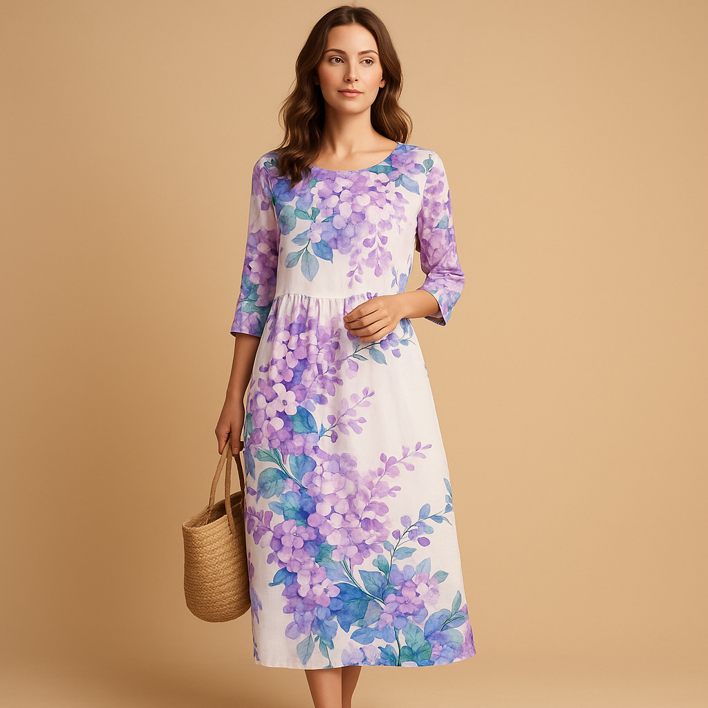 Women’s elegant flowy midi dress with lightweight fabric and flattering fit, suitable for casual outings, formal events, vacations and everyday wear.