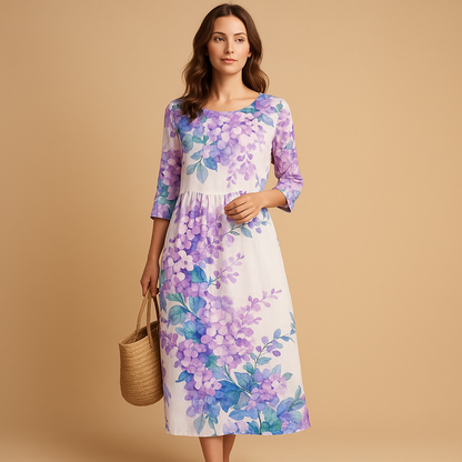 Women’s elegant flowy midi dress with lightweight fabric and flattering fit, suitable for casual outings, formal events, vacations and everyday wear.