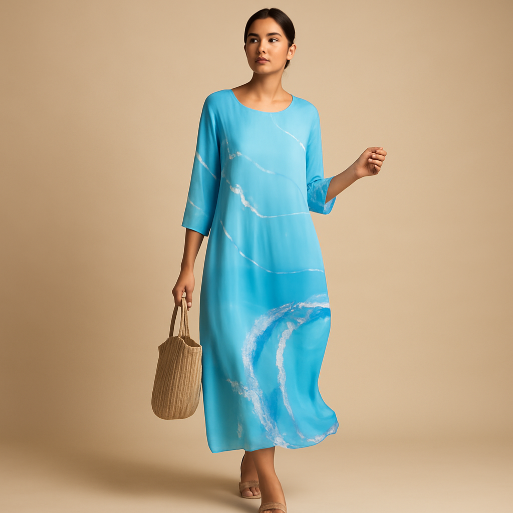 Women’s elegant flowy midi dress with lightweight fabric and flattering fit, suitable for casual outings, formal events, vacations and everyday wear.