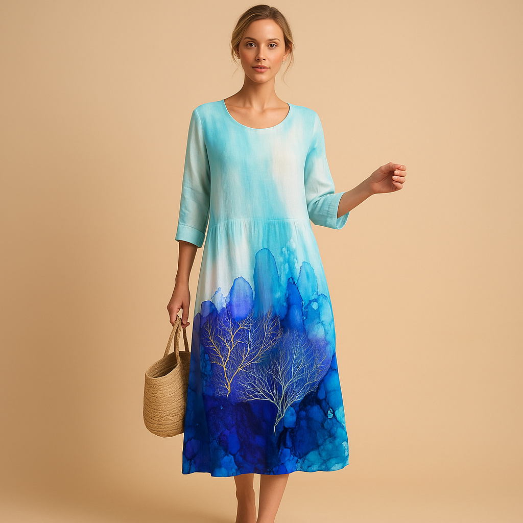 Women’s elegant flowy midi dress with lightweight fabric and flattering fit, suitable for casual outings, formal events, vacations and everyday wear.
