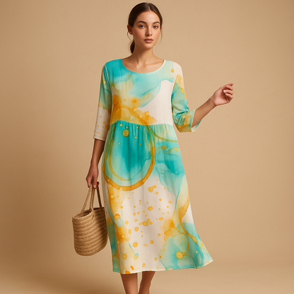 Women’s elegant flowy midi dress with lightweight fabric and flattering fit, suitable for casual outings, formal events, vacations and everyday wear.