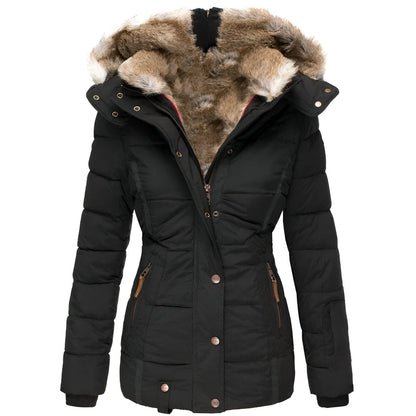Warm Women's Down Parka with Faux Fur Hood - VibreMode