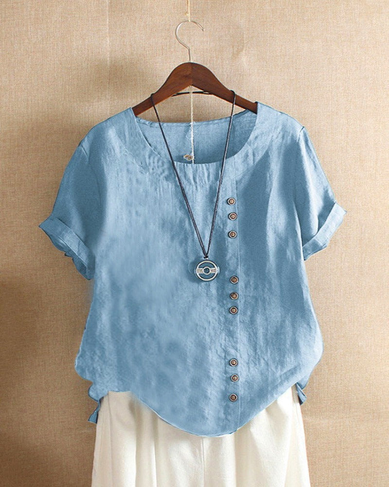 Relaxed Fit Ladies Summer Blouse with Buttons