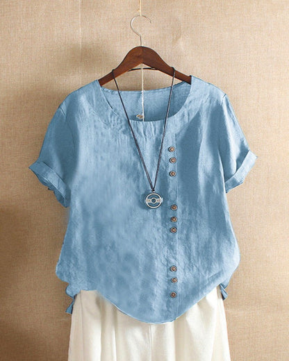 Relaxed Fit Ladies Summer Blouse with Buttons