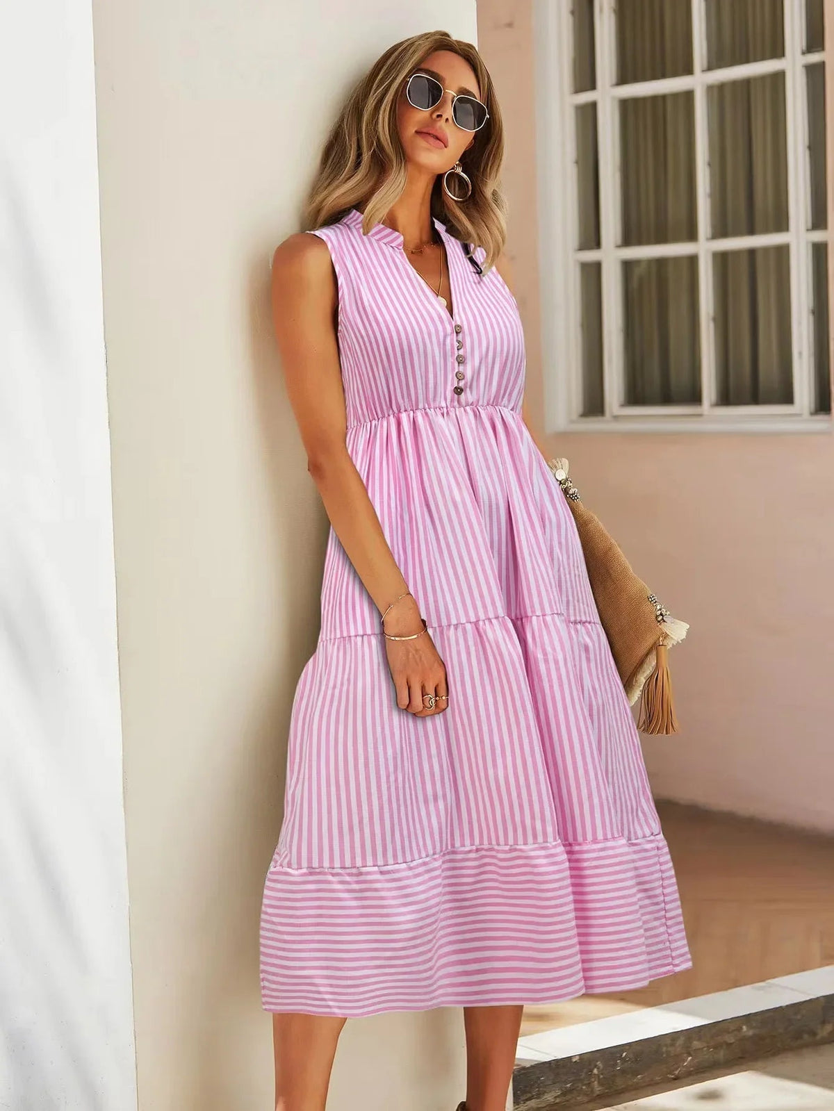 Image of Frances | Women's Sleeveless Tiered Midi Dress
