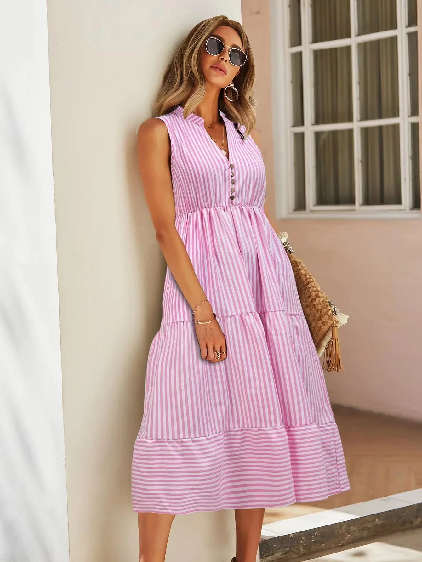 Image of Frances | Women's Sleeveless Tiered Midi Dress
