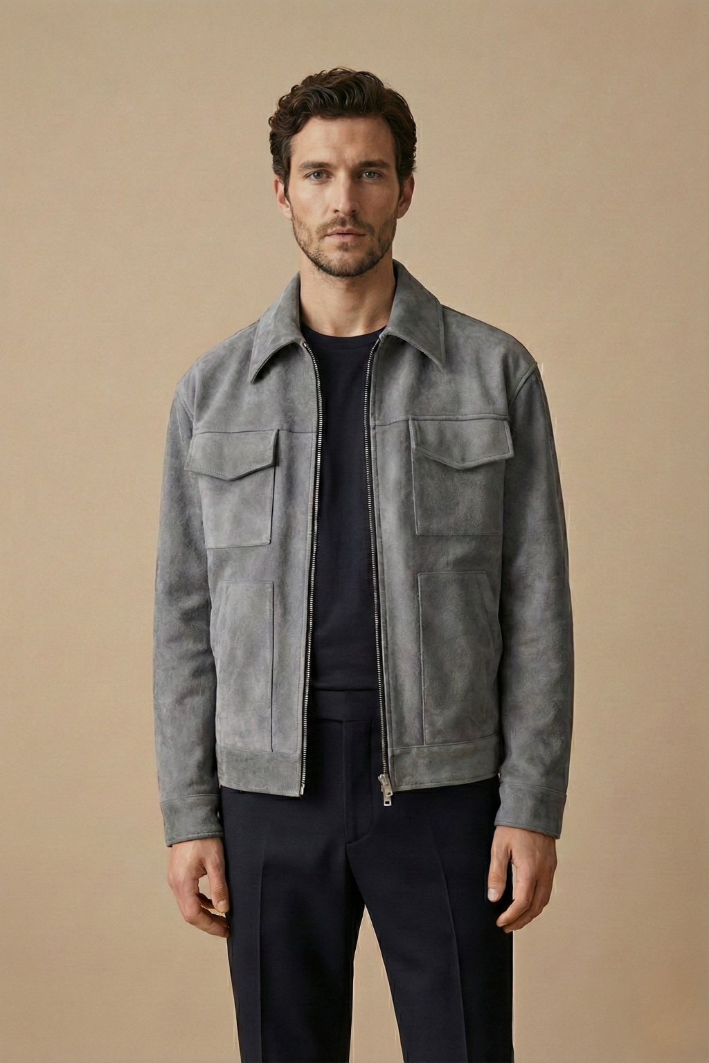 Men's Zip Up Collared Jacket - VibreMode