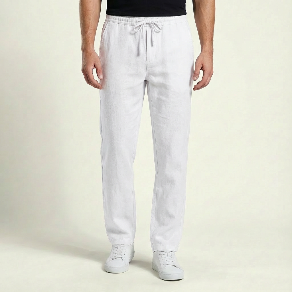 Men's Linen Trousers Lightweight Beige - VibreMode
