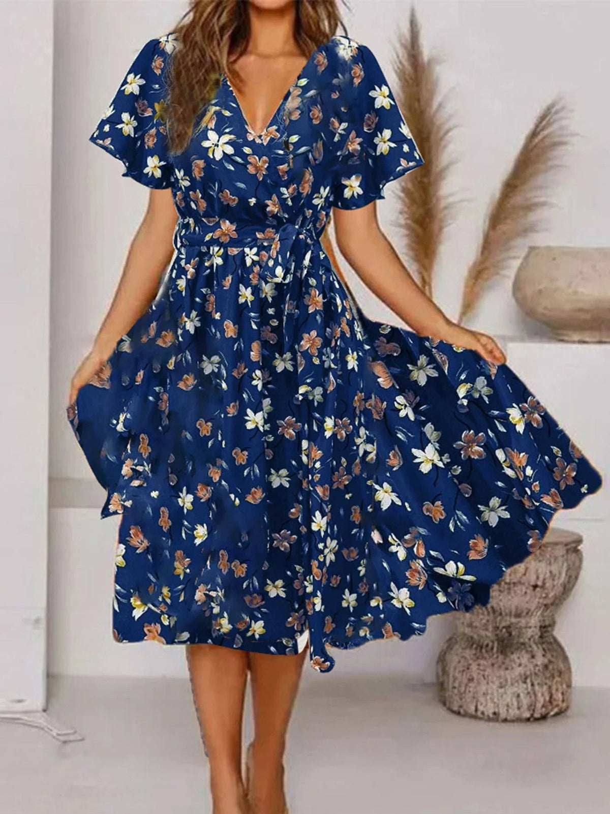 Women's Floral Midi Wrap Dress - VibreMode