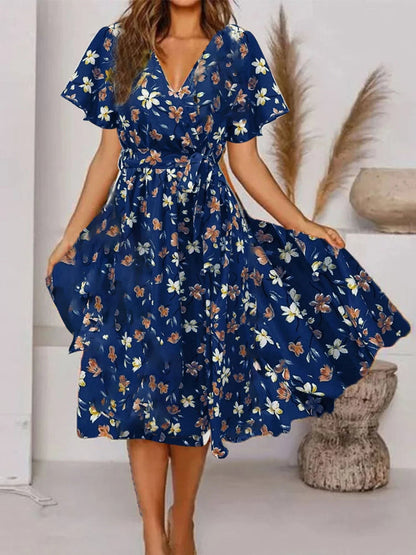 Women's Floral Midi Wrap Dress - VibreMode