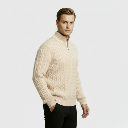 Image of George | Men's Zip Neck Cable Knit Sweater