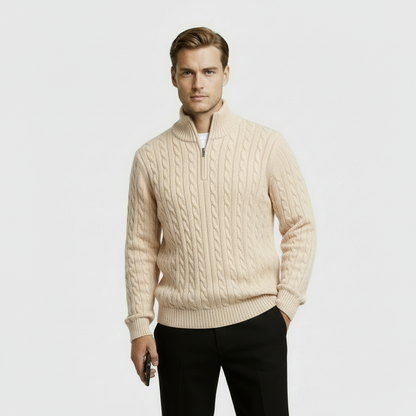 Image of George | Men's Zip Neck Cable Knit Sweater