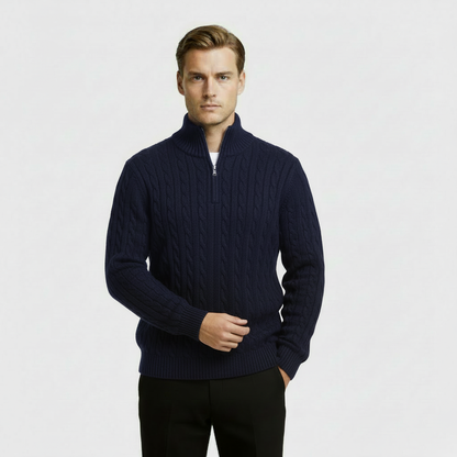 Image of George | Men's Zip Neck Cable Knit Sweater