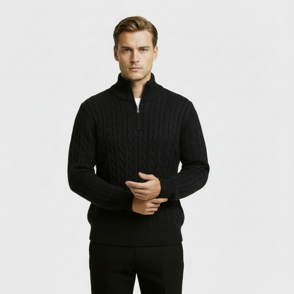 Men's Cable Knit Zip Neck Sweater - VibreMode