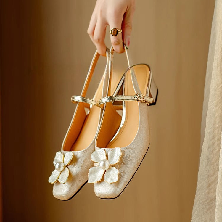 Elegant Floral Mary Jane High Heel Shoes