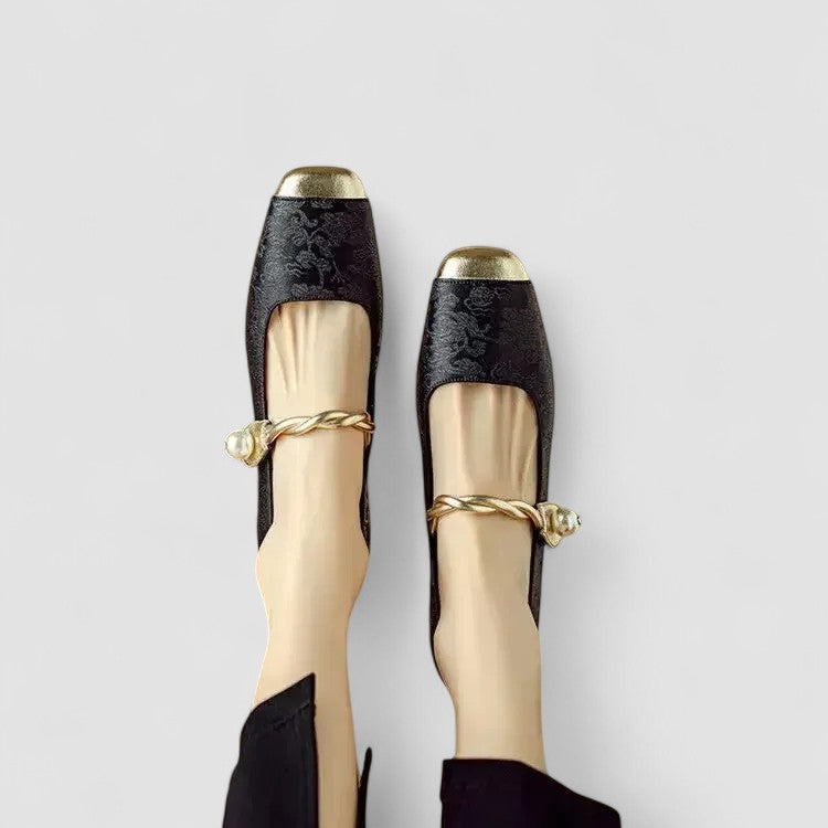 Women's Mary Jane Shoes Low Block Heel Metallic Accents