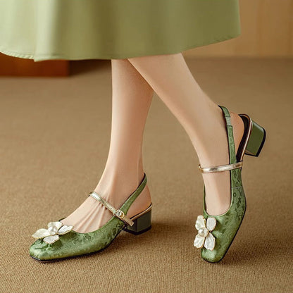 Elegant Floral Mary Jane High Heel Shoes