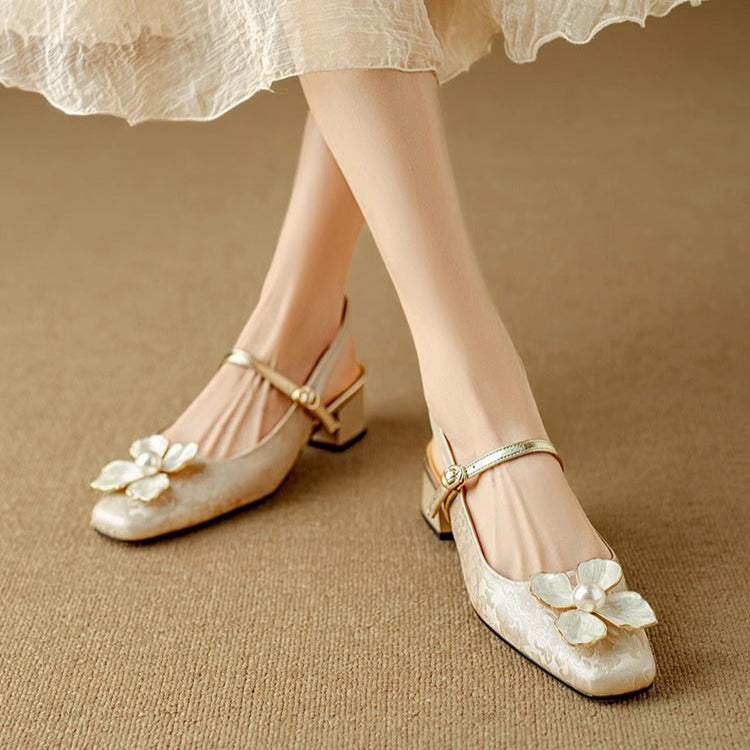 Elegant Floral Mary Jane High Heel Shoes