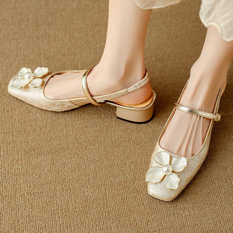 Elegant Floral Mary Jane High Heel Shoes