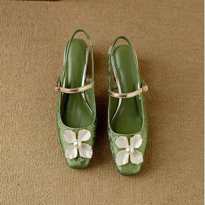 Elegant Floral Mary Jane High Heel Shoes