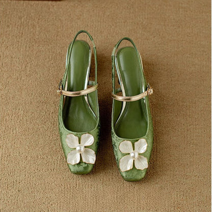 Elegant Floral Mary Jane High Heel Shoes