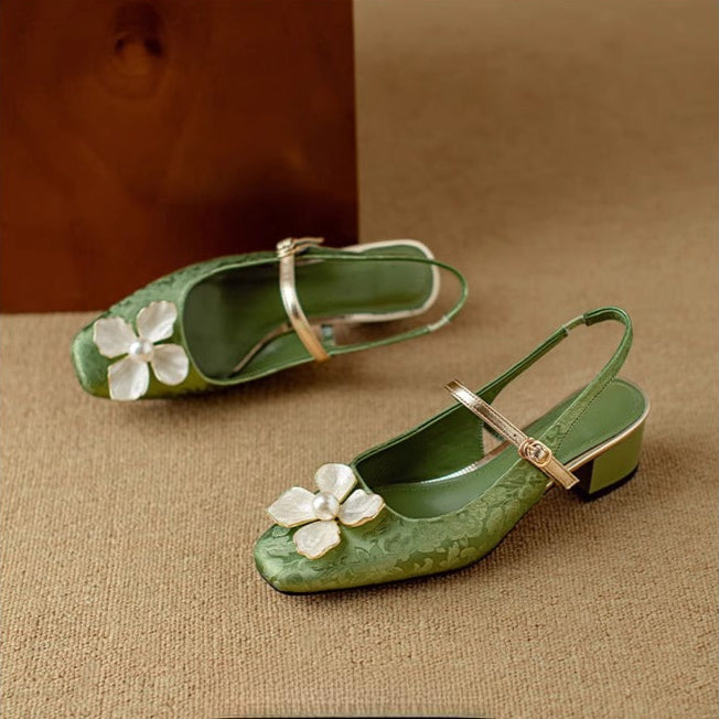 Elegant Floral Mary Jane High Heel Shoes