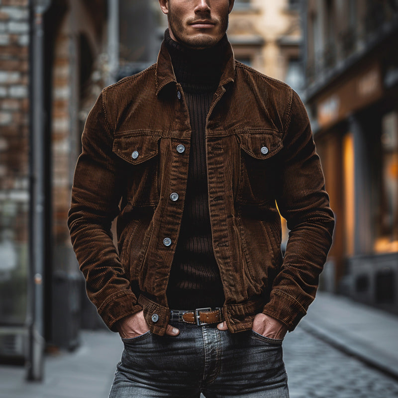 Men's Corduroy Button Down Jacket - VibreMode