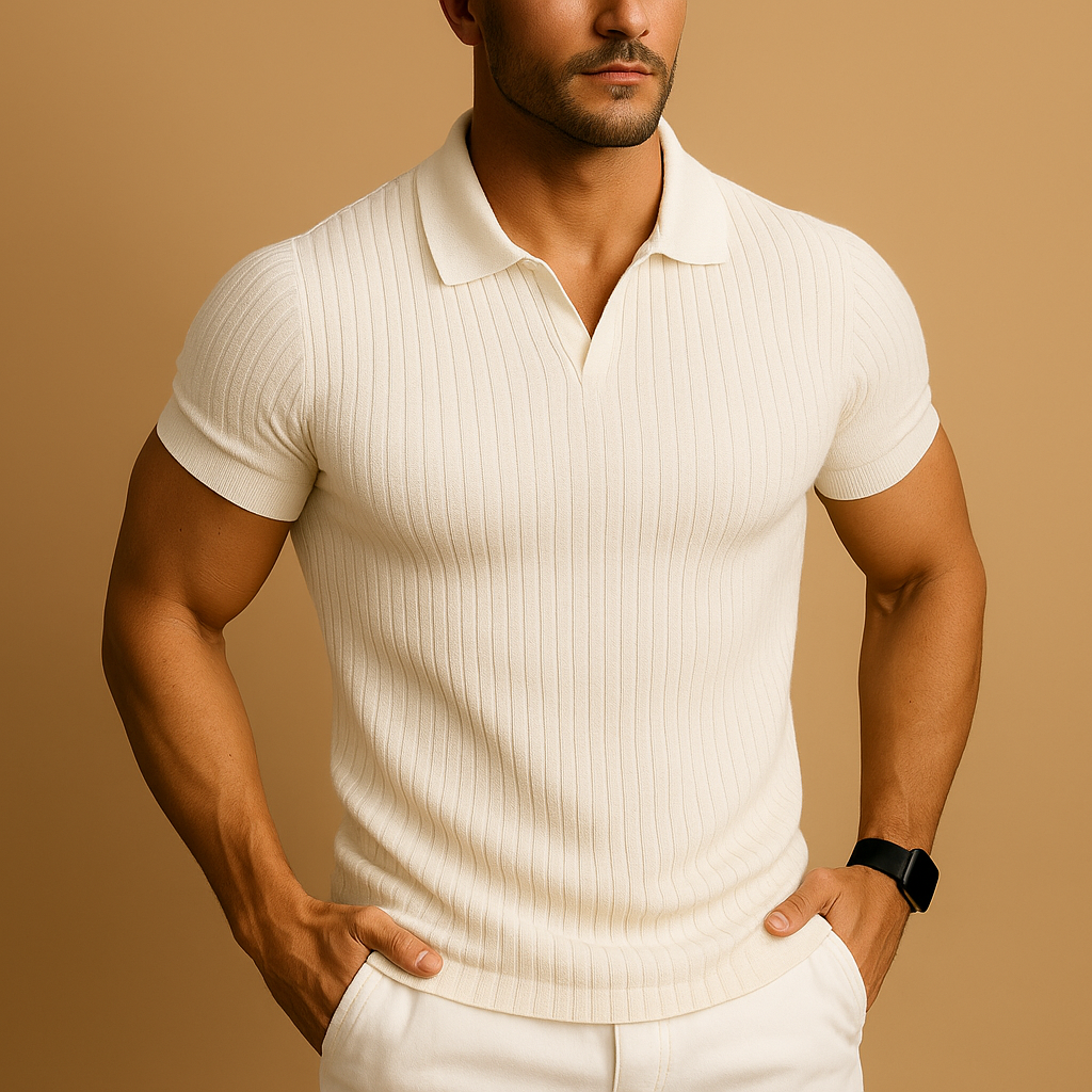 Men's Fitted Polo Shirt Short Sleeve V-Neck - VibreMode