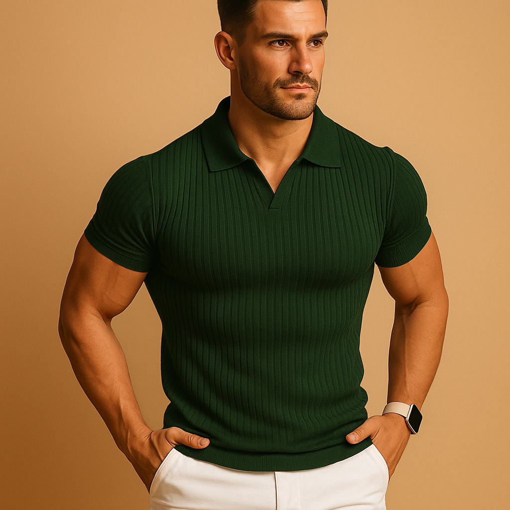 Men's Fitted Polo Shirt Short Sleeve V-Neck
