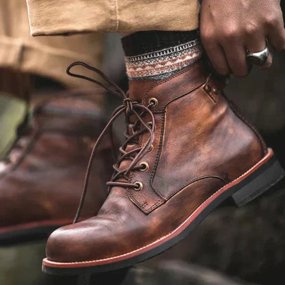 Men's Vintage Ankle Boots Lace-Up Leather Rugged Brown