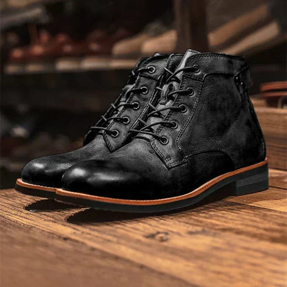 Men's Vintage Ankle Boots Lace-Up Leather Rugged Brown