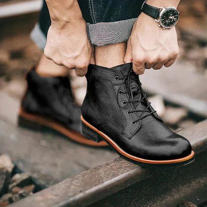 Men's Vintage Ankle Boots Lace-Up Leather Rugged Brown