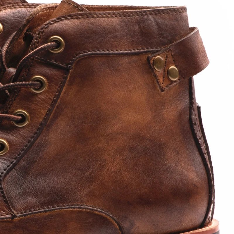 Men's Vintage Ankle Boots Lace-Up Leather Rugged Brown
