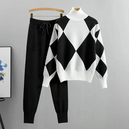 Women's Knit Two-Piece Set Turtleneck Bottoms