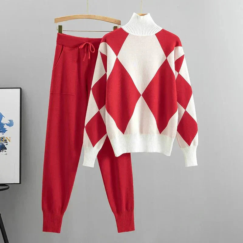 Women's Knit Two-Piece Set Turtleneck Bottoms