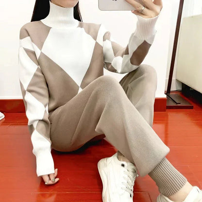 Women's Knit Two-Piece Set Turtleneck Bottoms
