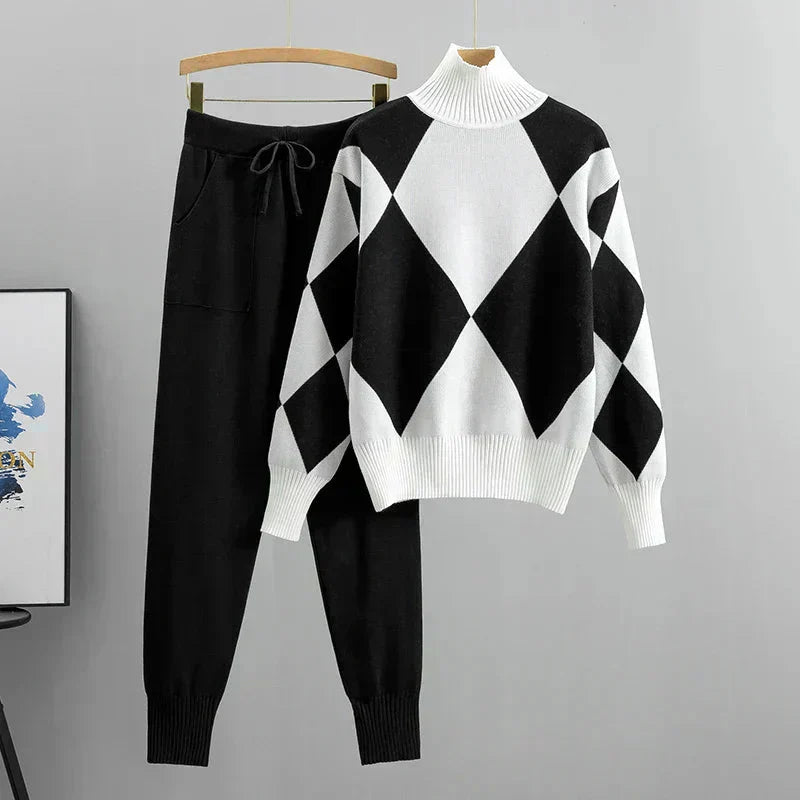 Women's Knit Two-Piece Set Turtleneck Bottoms
