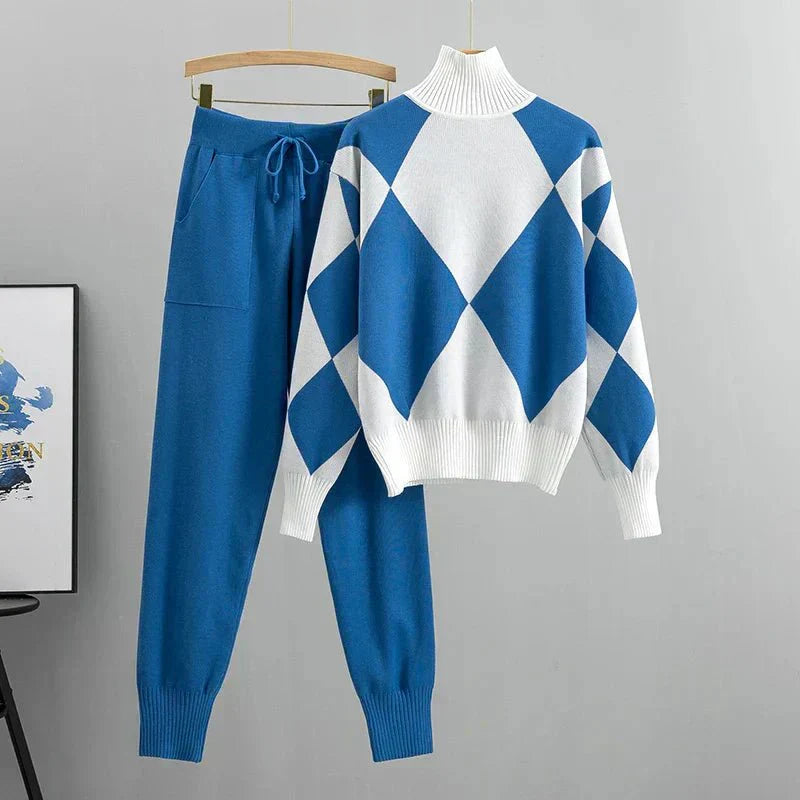Women's Knit Two-Piece Set Turtleneck Bottoms