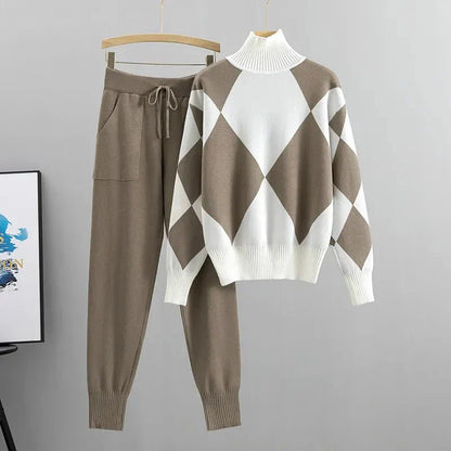 Women's Knit Sweater Set Turtleneck and Jogger Pants - VibreMode
