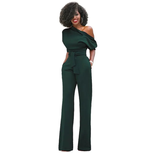 Women's One Shoulder Belted Jumpsuit