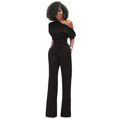 Women's One Shoulder Belted Jumpsuit - VibreMode