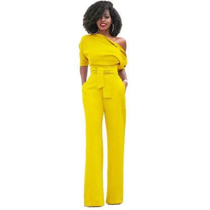 Women's One Shoulder Belted Jumpsuit
