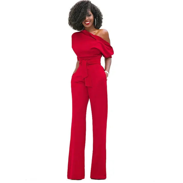 Women's One Shoulder Belted Jumpsuit
