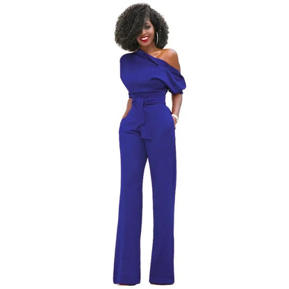 Women's One Shoulder Belted Jumpsuit