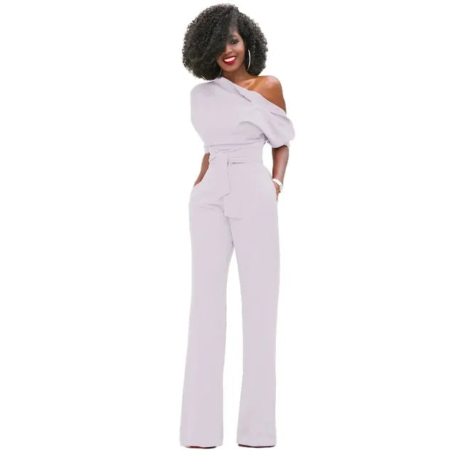 Women's One Shoulder Belted Jumpsuit
